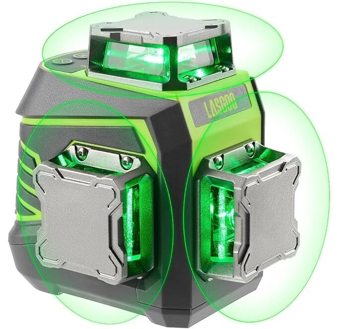 Лазерний рівень 3x360° із самовирівнюванням, 3D-лазер із зеленими перехресними лініями для конструювання та підвішування картин, акумуляторна батарея, пульт дистанційного керування, магнітна підставка, що обертається, у комплекті - LG-3Dx